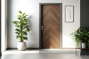 Modern hallway with wooden door